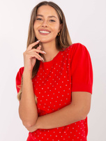 Czerwony damski sweter z aplikacjami