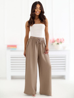 Ciemnobeżowe letnie spodnie z szeroką nogawką