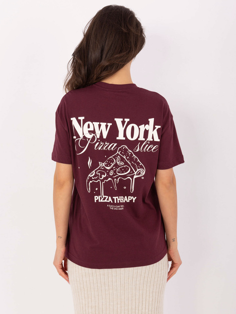Burgundowy t-shirt z nadrukiem na plecach SUBLEVEL