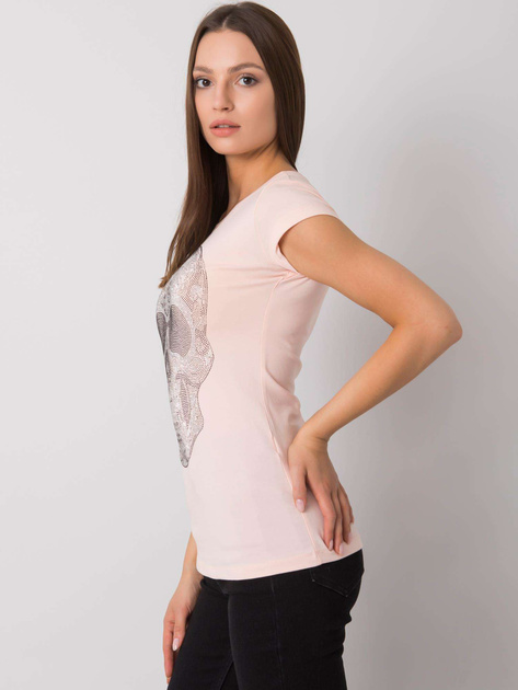 Jasnoróżowy t-shirt z aplikacją Skull