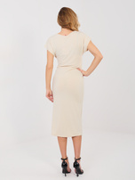 Beżowa midi sukienka z ozdobnym węzłem 