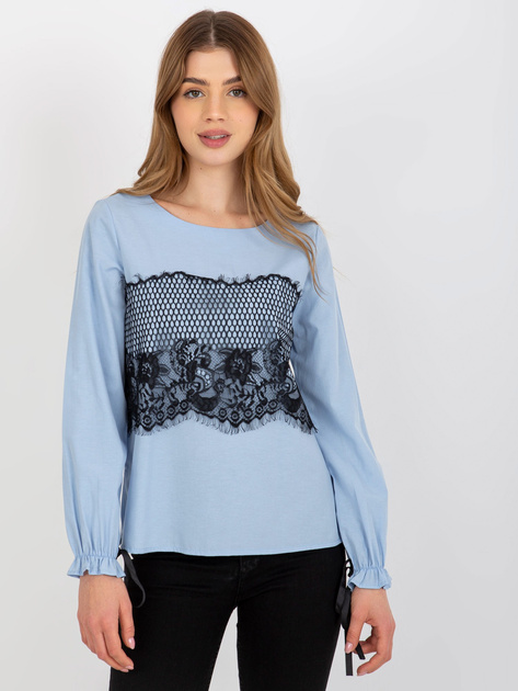 Hurt Jasnoniebieska bawełniana bluzka wizytowa z koronką