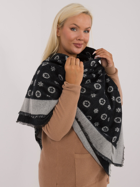 Hurtownia Czarno-szary duży szal damski ze wzorem i wełną