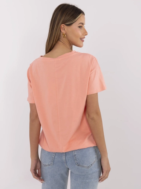 Koralowy t-shirt ze ściągaczem na dole