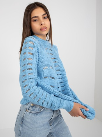 Hurt Jasnoniebieski ażurowy sweter oversize z wełną 