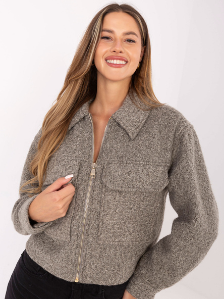 Szara kurtka boucle z kołnierzykiem SUBLEVEL