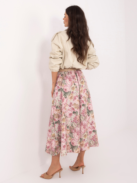 Brudnoróżowa rozkloszowana spódnica z paskiem RUE PARIS