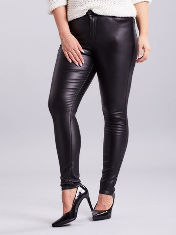 Czarne woskowane spodnie skinny PLUS SIZE