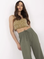  Khaki muślinowe spodnie z gumką w pasie OCH BELLA