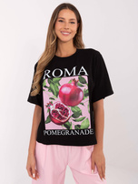 Hurtownia Czarny damski t-shirt z okrągłym dekoltem