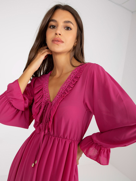 Hurt Fuksjowa mini sukienka z falbaną w stylu boho OCH BELLA