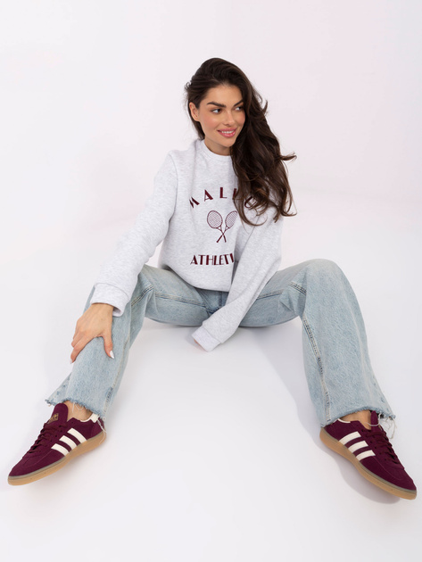 Jasnoszara bluza oversize z haftowanym napisem