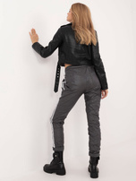 Hurt Grafitowe spodnie ze skóry ekologicznej z lampasami