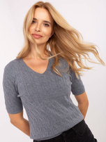 Ciemnoszary damski sweter z warkoczami