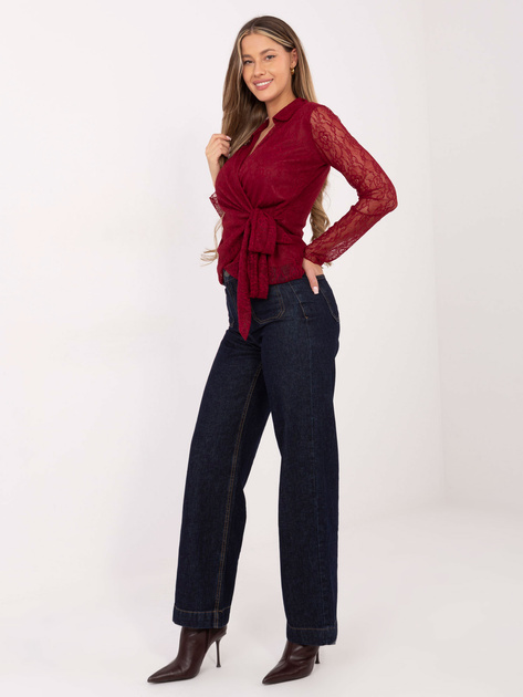 Bordowa kopertowa bluzka z koronki