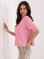 Różowy damski sweter z krótkim rękawem