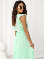 Miętowa plisowana sukienka z paskiem RUE PARIS