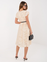 Beżowa elegancka sukienka z domieszką lyocellu RUE PARIS 