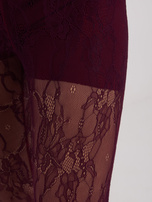 Burgundowe koronkowe legginsy z zakładką na palec