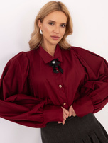 Hurt Bordowa rozpinana koszula damska z kołnierzykiem