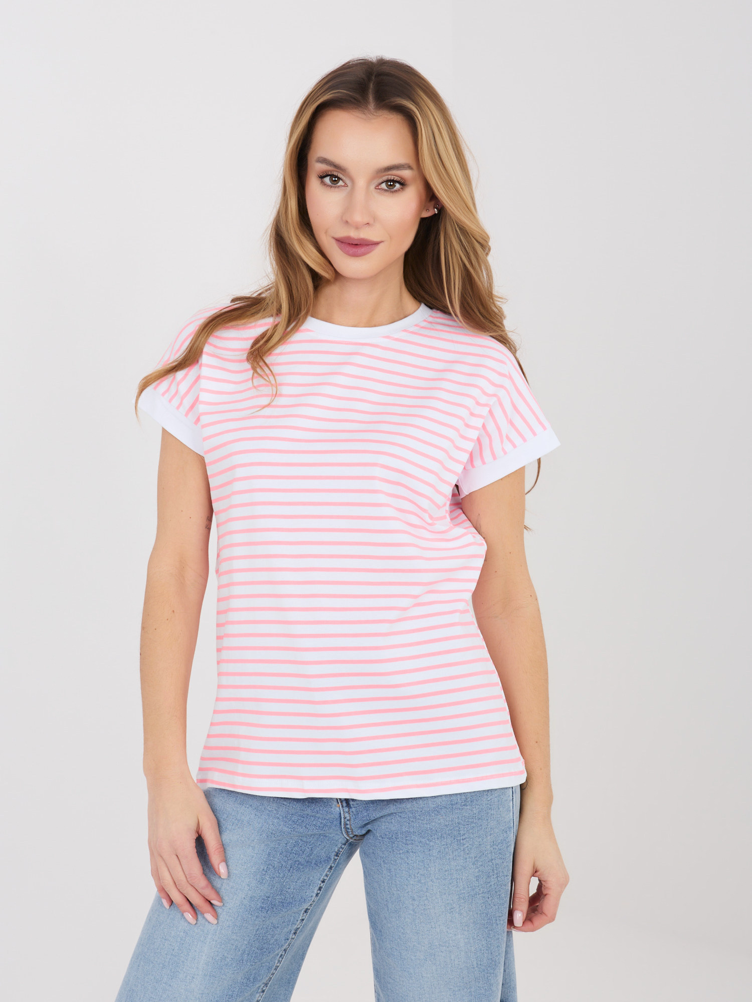 T-shirt biało-różowy