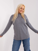 Hurt Ciemnoszary damski sweter plus size z zamkami 