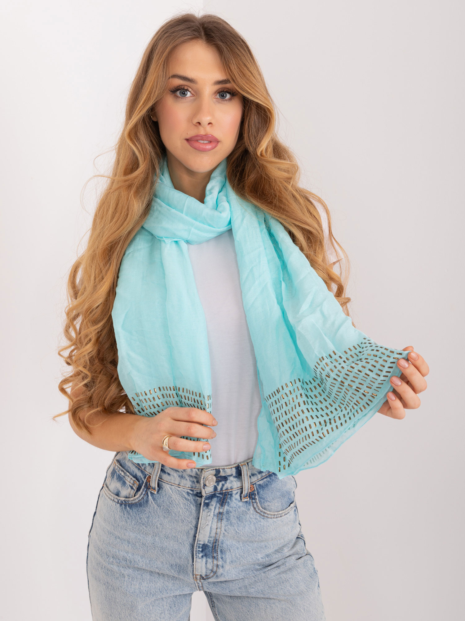 Hurt Light Blue Smooth Women's Scarf with Applications