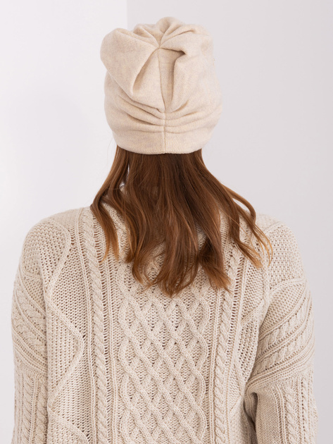 Hurt Beżowa dzianinowa czapka damska