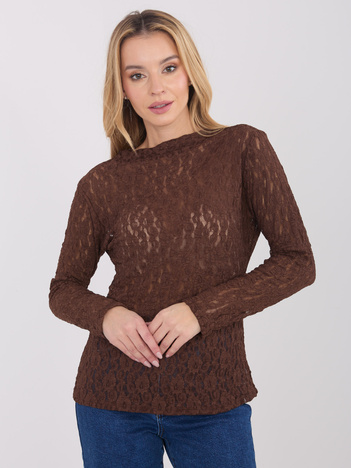 Brązowa przezroczysta bluzka z koronki