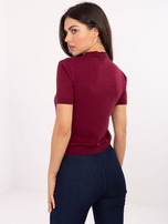Burgundowy damski sweter z krótkim rękawem