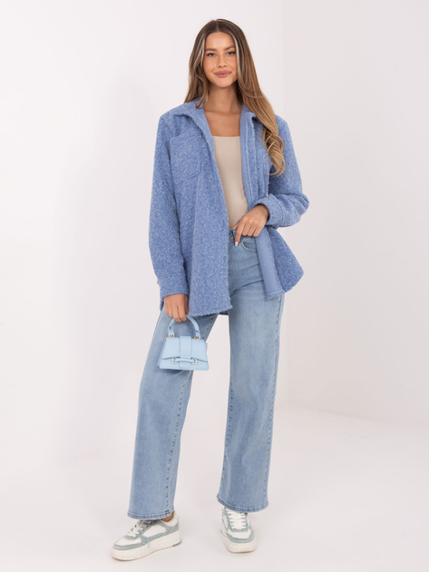 Niebieska koszulowa kurtka z dzianiny boucle RUE PARIS