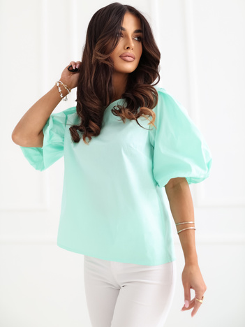 Miętowa bawełniana bluzka z bufiastym rękawem