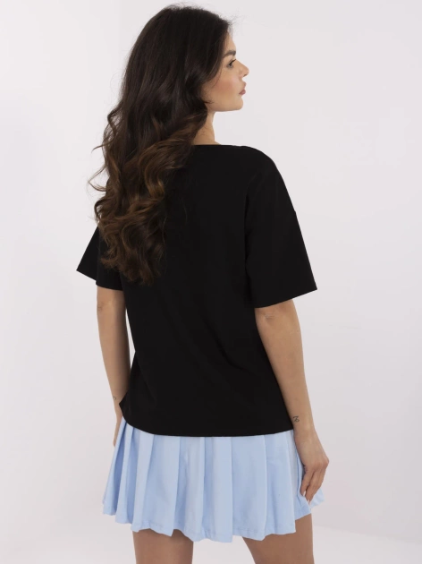 Czarny damski t-shirt z włoskim krajobrazem