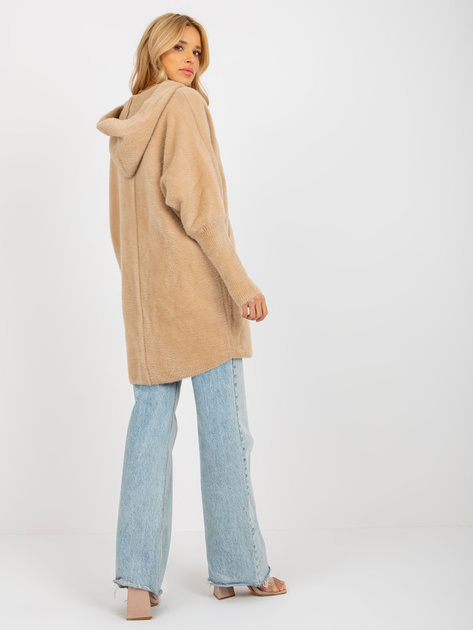 Hurtownia Camelowy damski płaszcz alpaka z kieszeniami