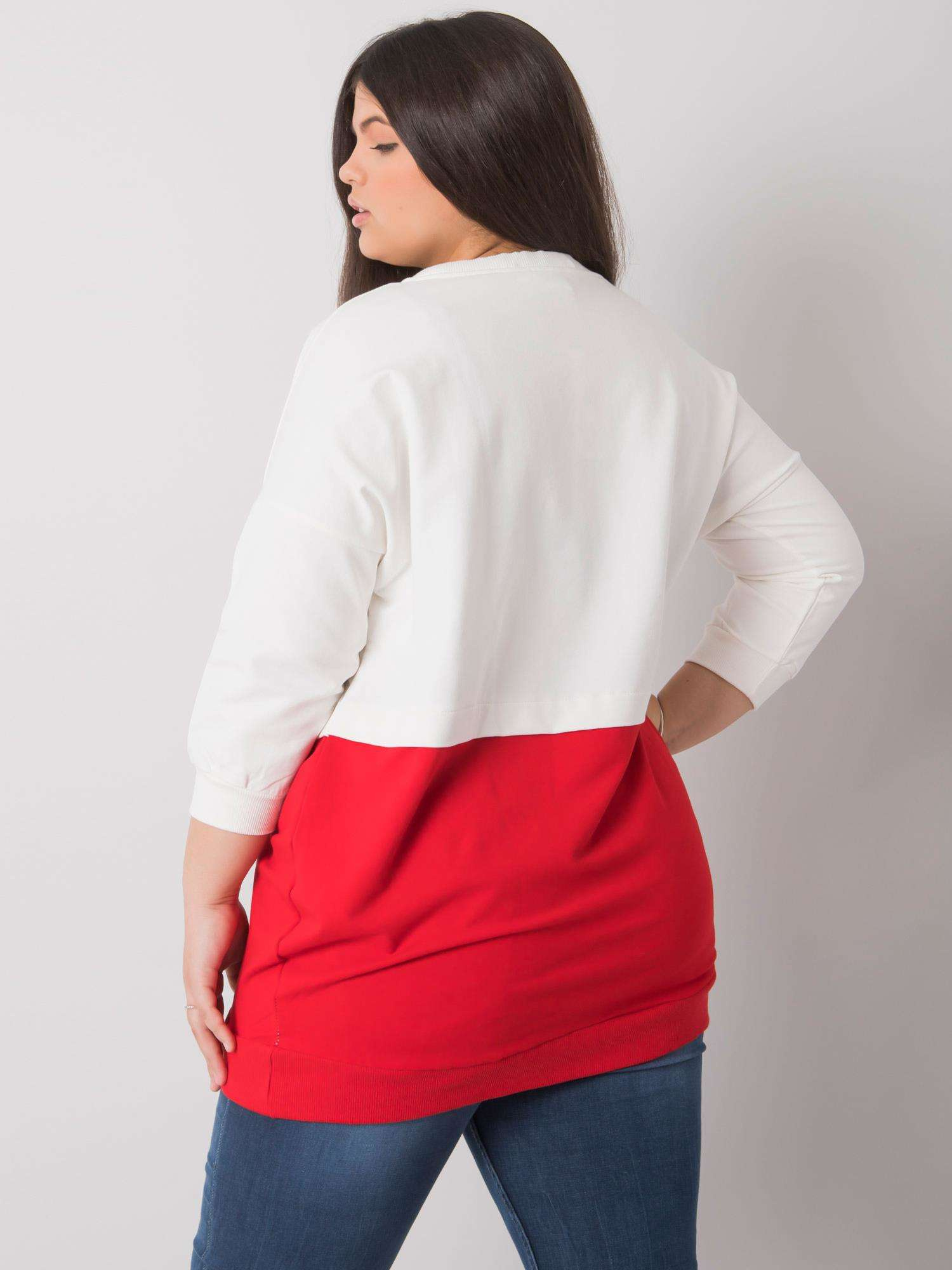 Ecru-rote Plus-Size-Sweatshirt ohne Kapuze Sira.