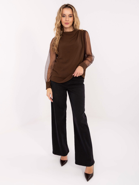 Brązowa wizytowa bluzka z drapowaniem  