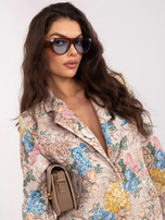 Beżowa damska marynarka z nadrukiem w kwiaty