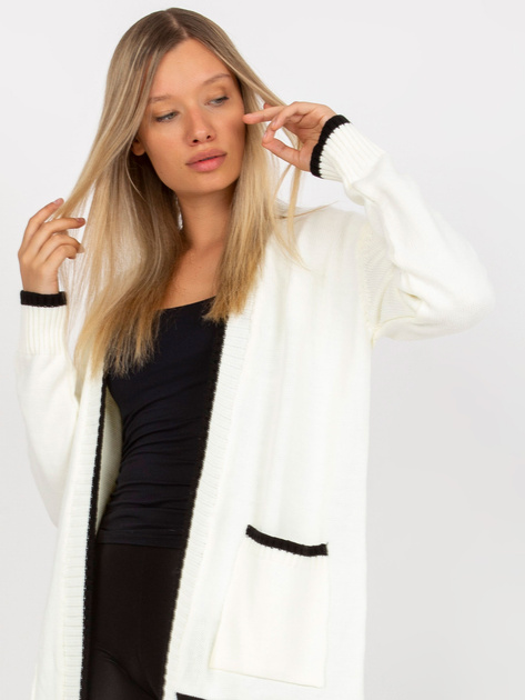 Hurt Ecru-czarny damski kardigan z kieszeniami RUE PARIS