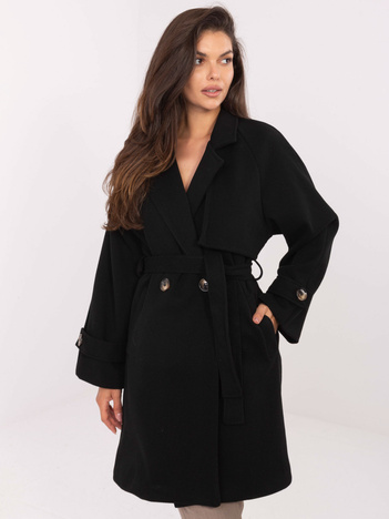 Czarny płaszcz z paskami na rękawach RUE PARIS