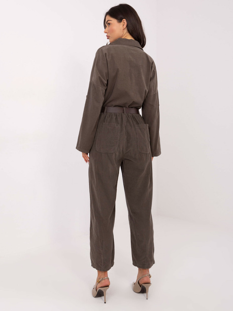 Khaki sztruksowe spodnie z kieszeniami