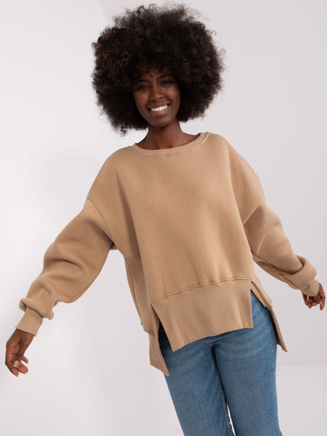 Hurt Ciemnobeżowa damska bluza basic z rozcięciami