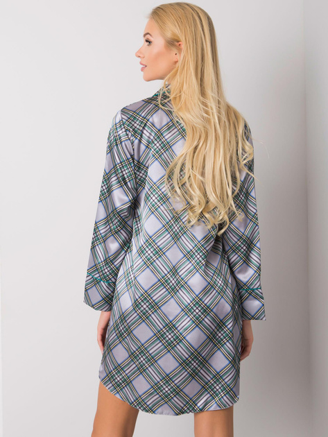 Szara koszula nocna oversize z długim rękawem w kratę