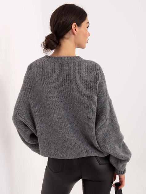 Ciemnoszary damski sweter z okrągłym dekoltem