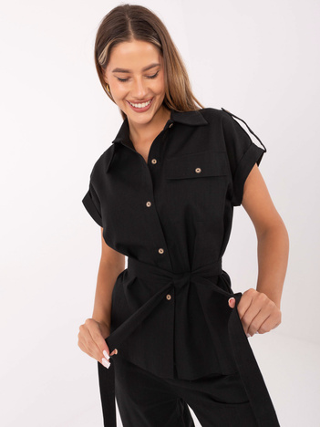 Czarny damski komplet z dodatkiem lnu