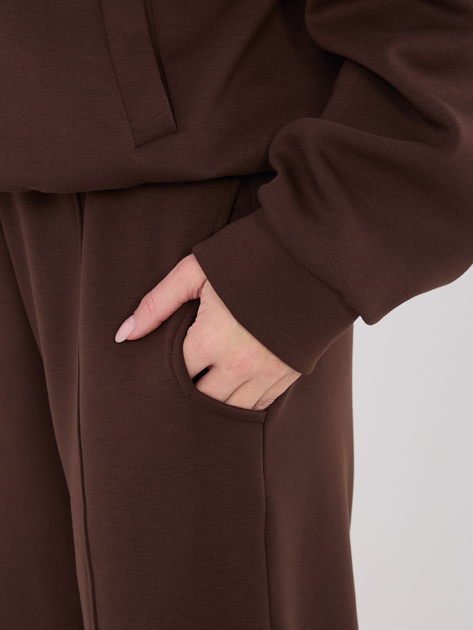 Ciemnobrązowe dresowe spodnie wide leg z wiązaniem