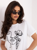 Ecru damski t-shirt z motywem twarzy