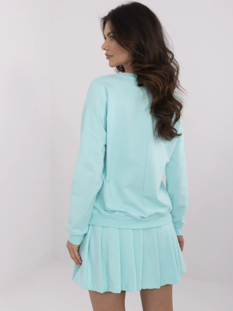 Miętowy damski komplet z bluzą z nadrukiem