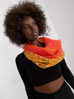 Żółto-koralowa chusta komin z nadrukiem