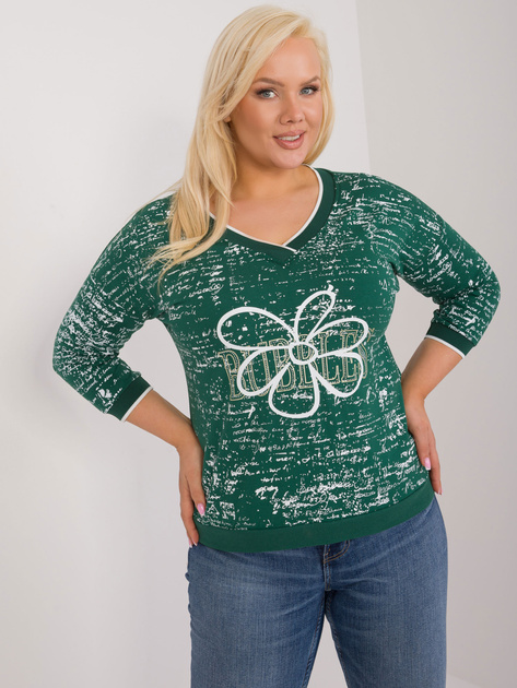 Hurt Ciemnozielona bluzka plus size z nadrukiem i dżetami