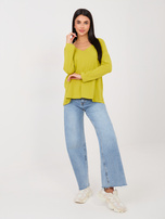 Limonkowa bluzka oversize z dekoltem V RUE PARIS 